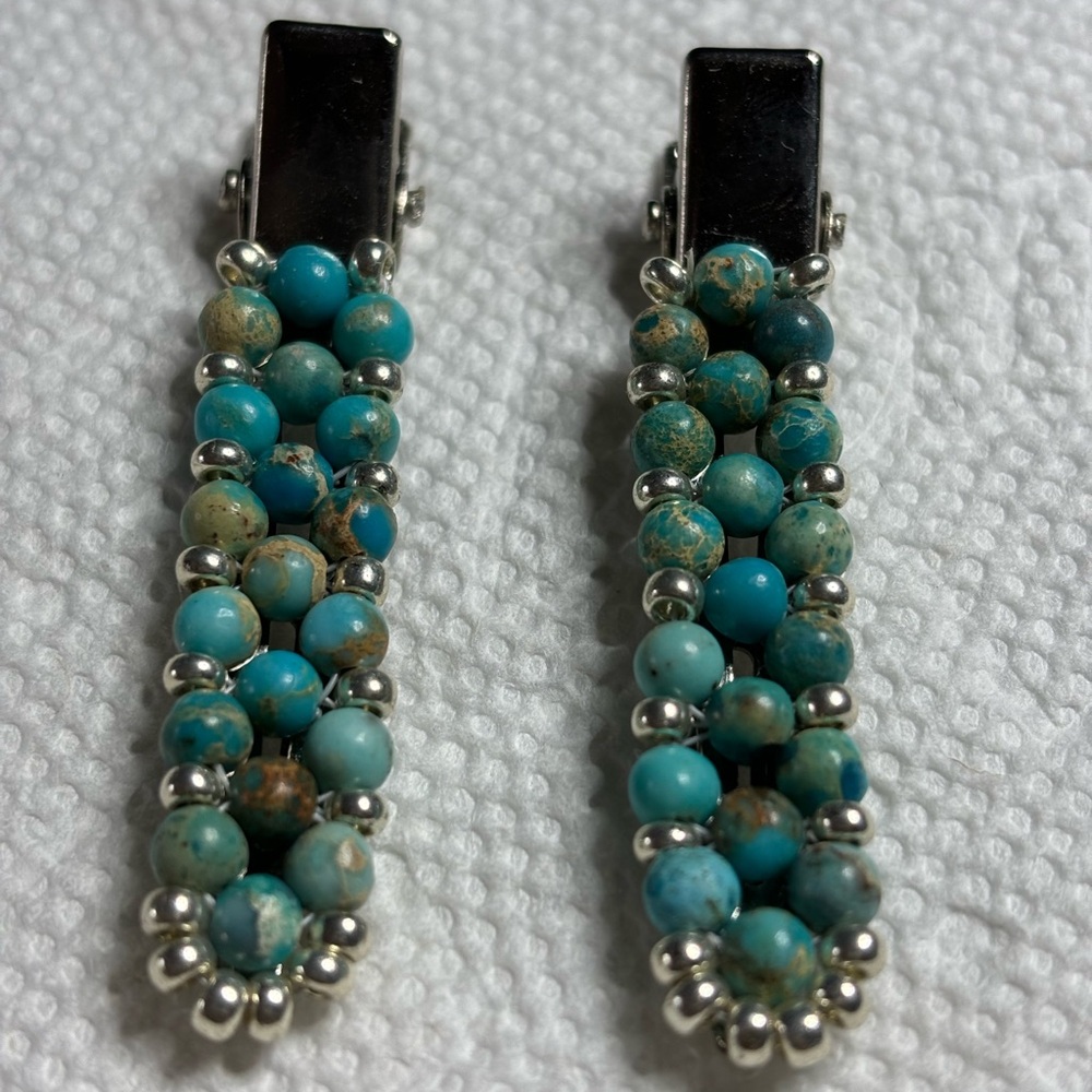 Handmade turquoise Jasper beaded hair clips set individually wrapped 2 inches